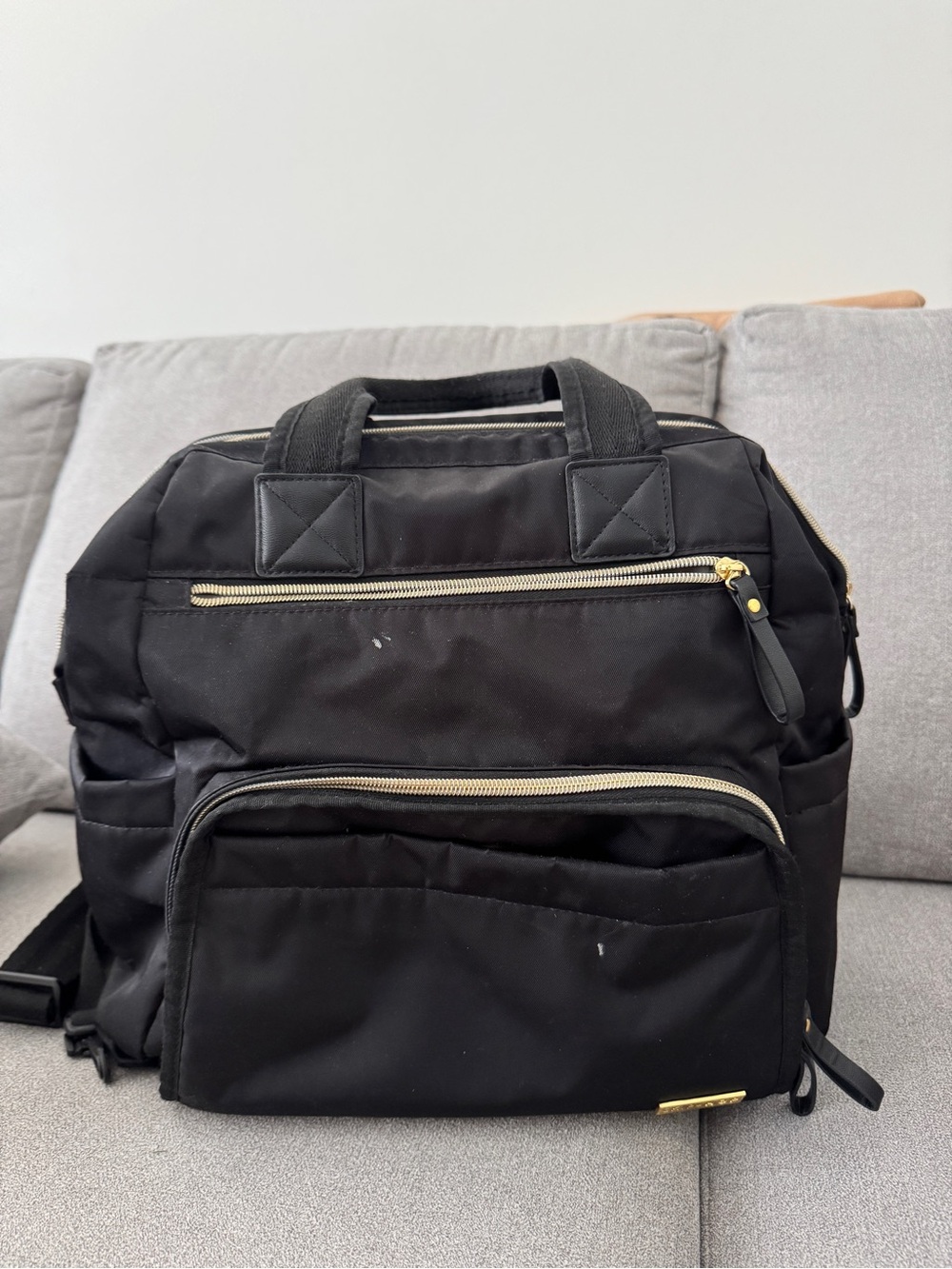 Skip Hop Black Baby Diaper Backpack with Gold Accents